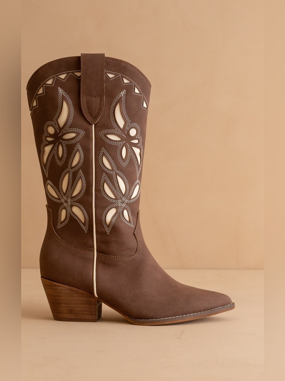 Floral Cutout Paneled Mid-Calf Western Boots - Oasis Society - Picture 1 of 4